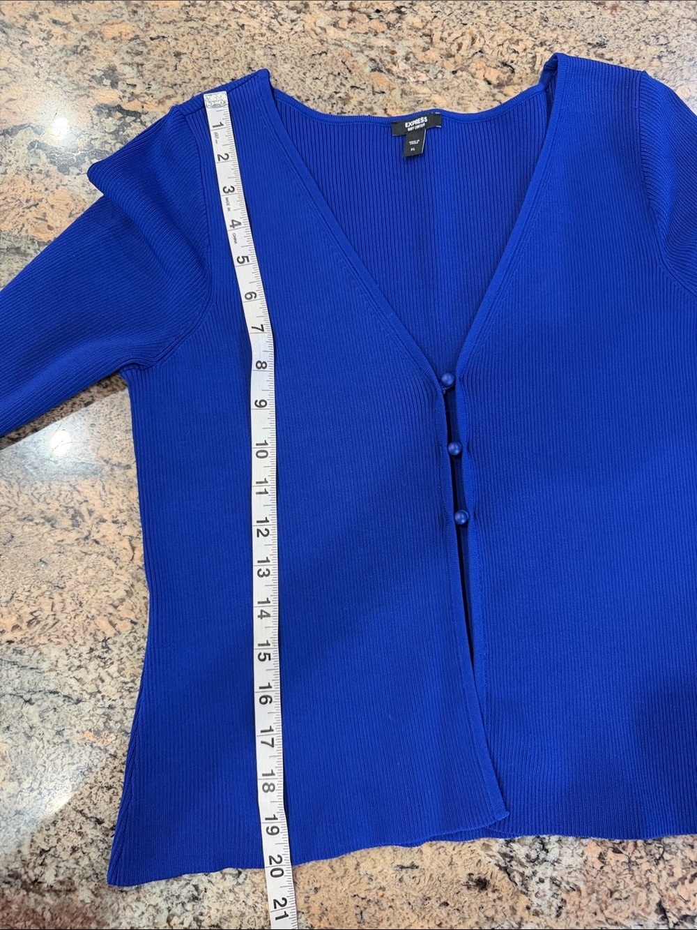 Express Royal Blue Ribbed Button-Front Cardigan - Picture 5 of 5